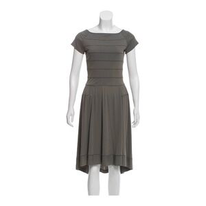 Derek Lam Italy Green Short Sleeve Stripe Bodice Scoop A-Line Dress Sz 0 Hi-Low